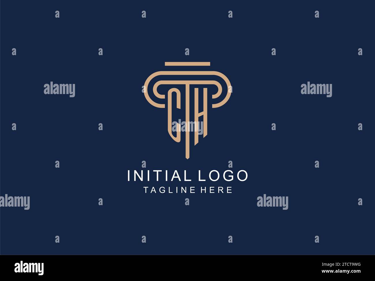 Logo del pilastro iniziale CH, idee di design del logo di uno studio legale elegante e di lusso Illustrazione Vettoriale