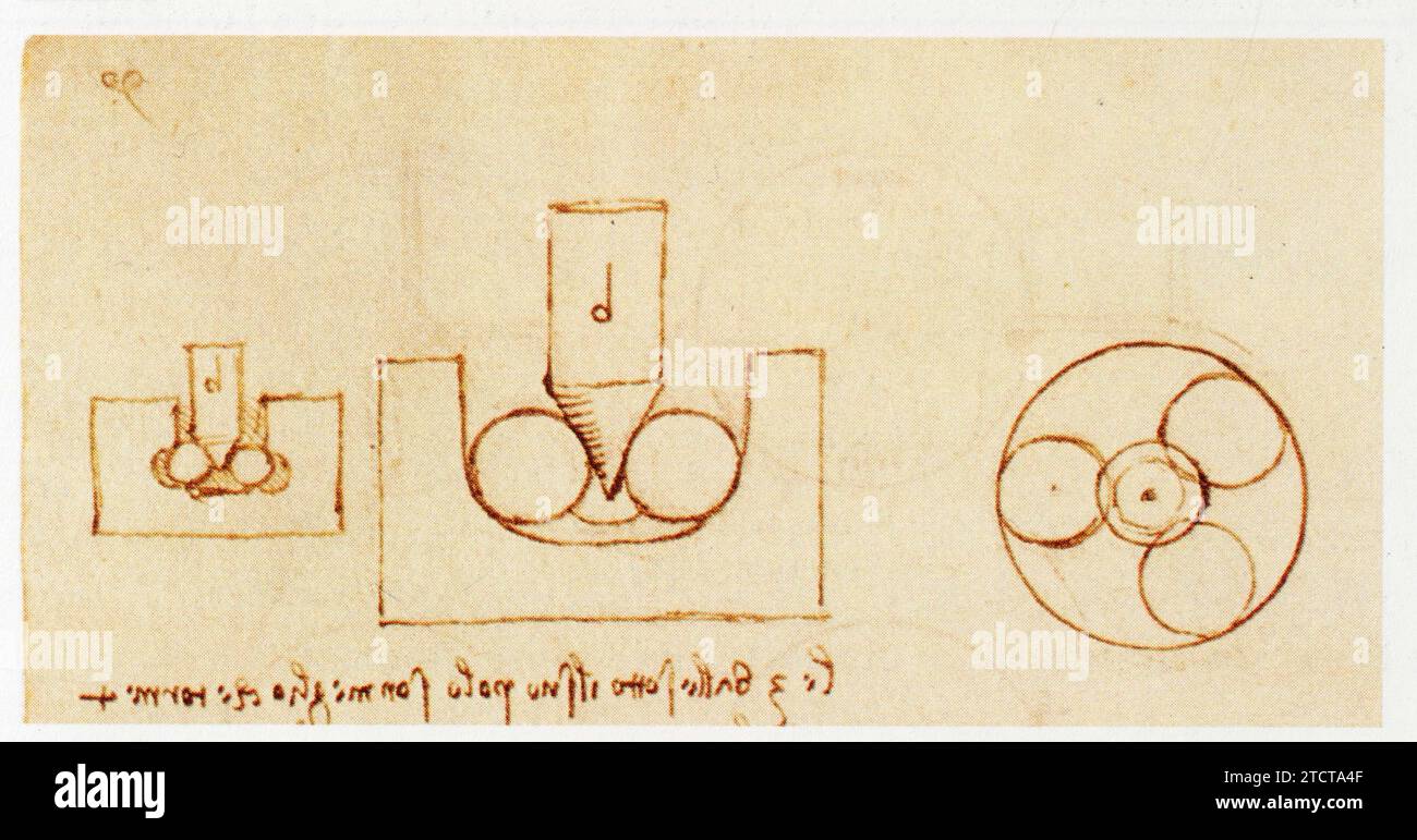 Leonardo da Vinci.1452-1519.supporto à billes pour AX conique verticale. Foto Stock
