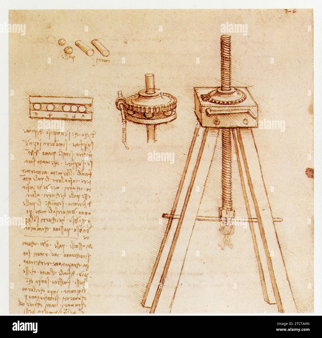 Leonardo da Vinci.1452-1519.Vérin à vis avec roulement antifrizione. Foto Stock