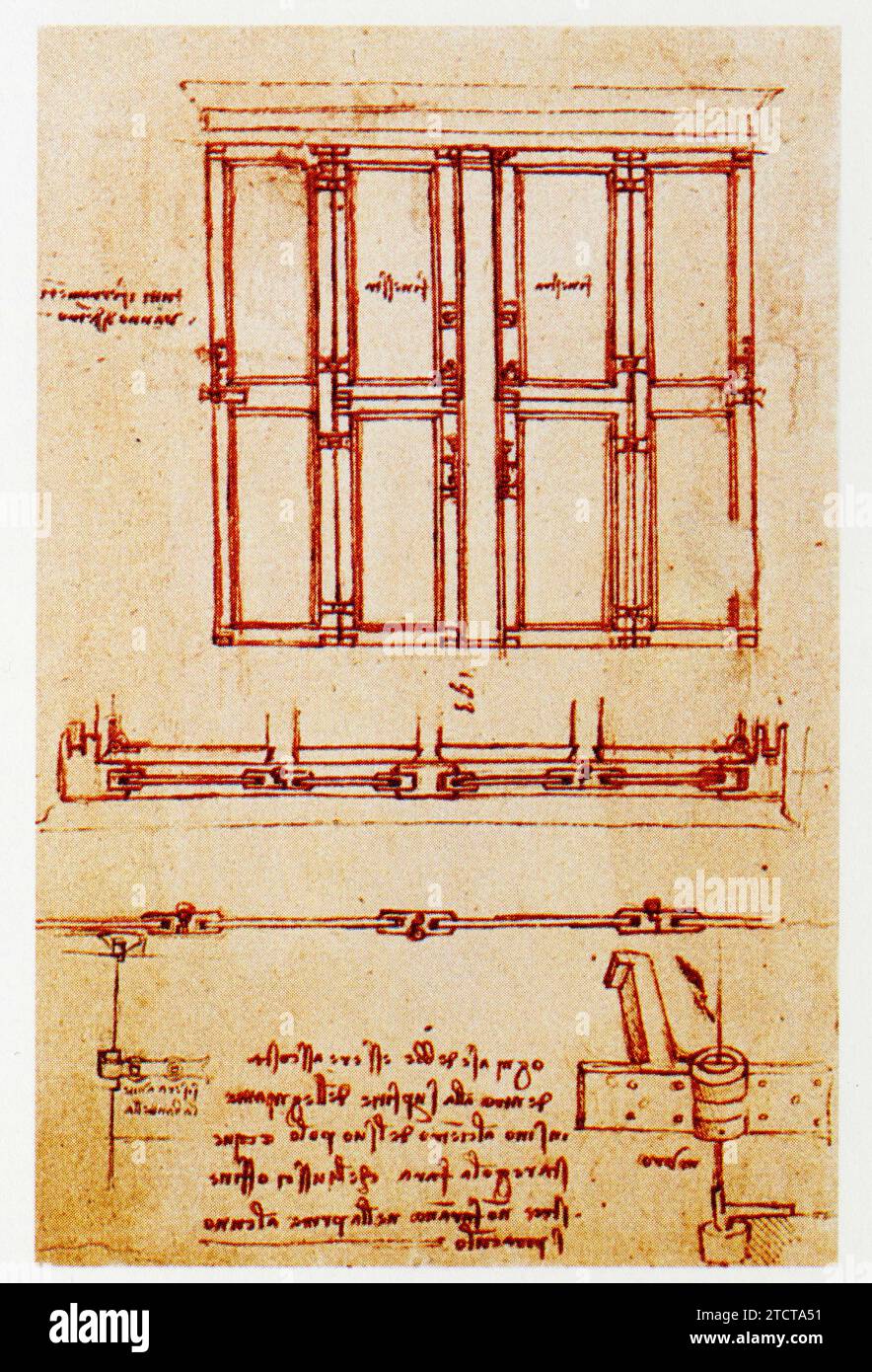 Leonardo da Vinci.1452-1519.Charnières pour padiglioni démontables en bois. Foto Stock