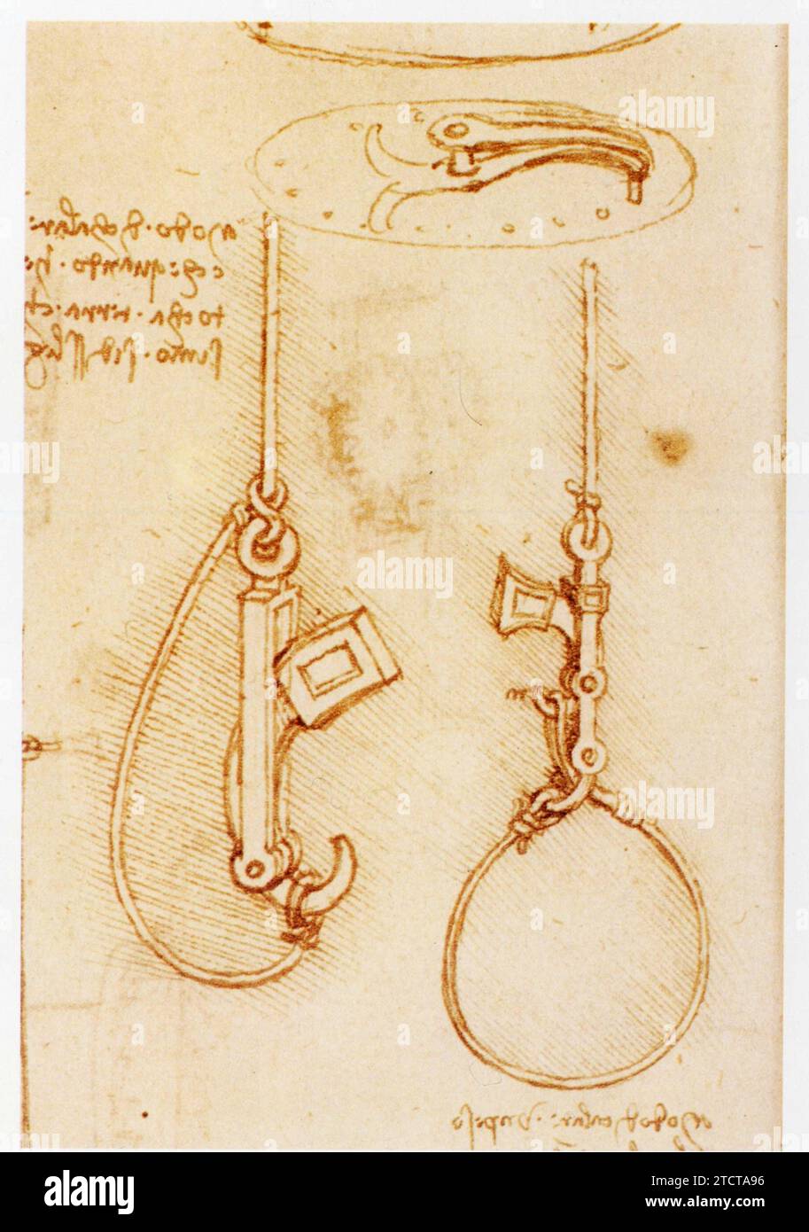 Leonardo da Vinci.1452-1519.Deux crochets automatiques à contrepoids . Foto Stock