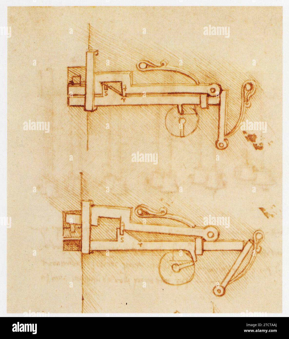Leonardo da Vinci.1452-1519.Loquet à risorts en position fermée en haut et ouverte en bas. Foto Stock