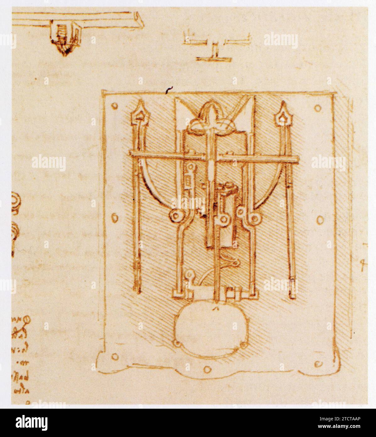 Leonardo da Vinci.1452-1519.Serrure à ressorts dont le levier est actionné par une clé. Foto Stock