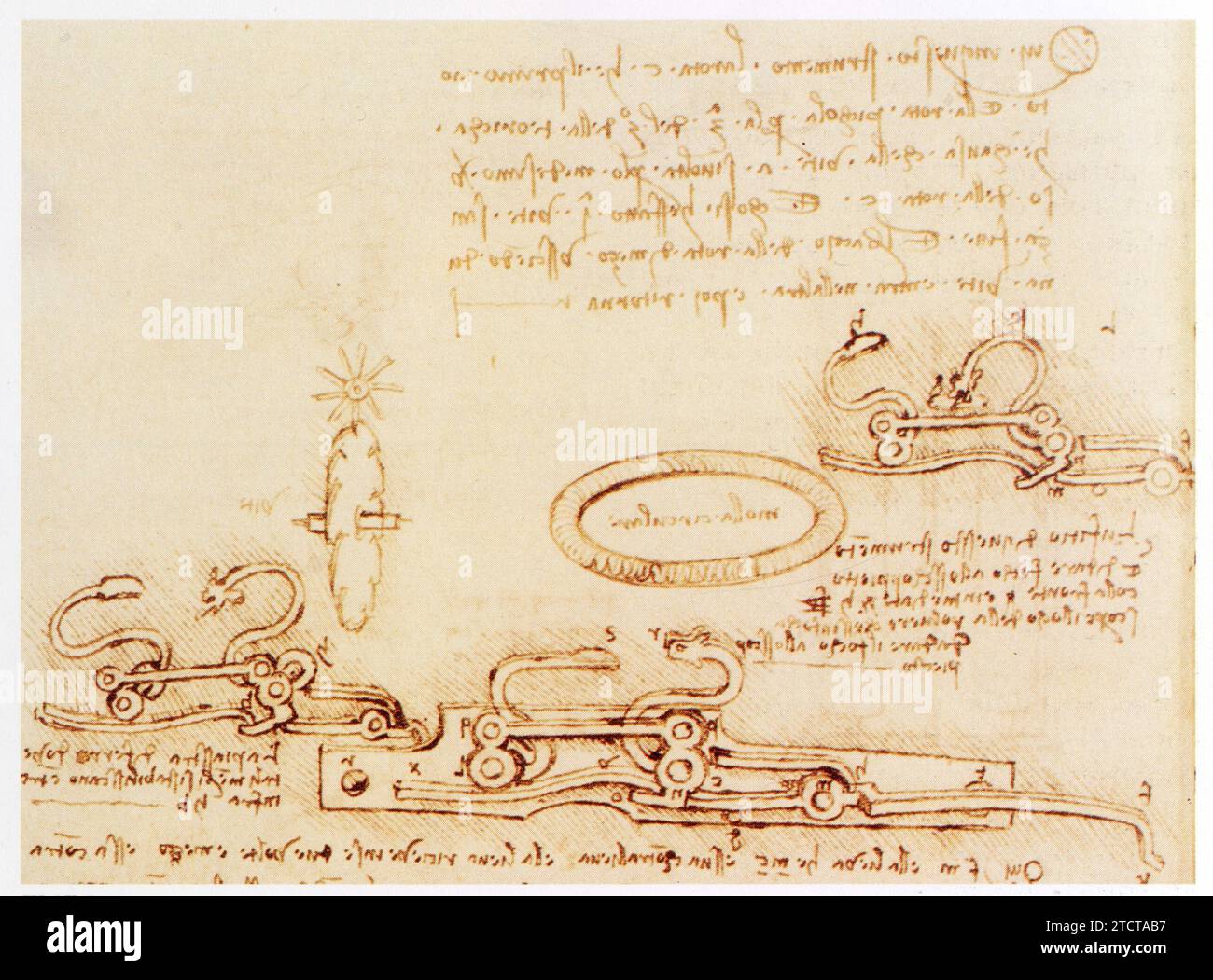 Leonardo da Vinci.1452-1519.Briquet à ressorts pour l'allumage d'une mèche d'arme à feu. Foto Stock