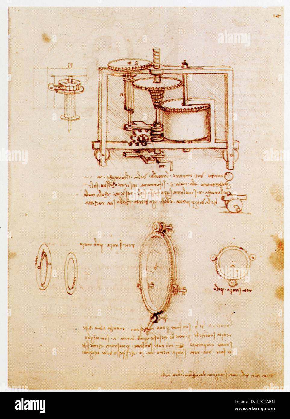 Leonardo da Vinci.1452-1519.Mouvement d'horlogerie à risort. Foto Stock