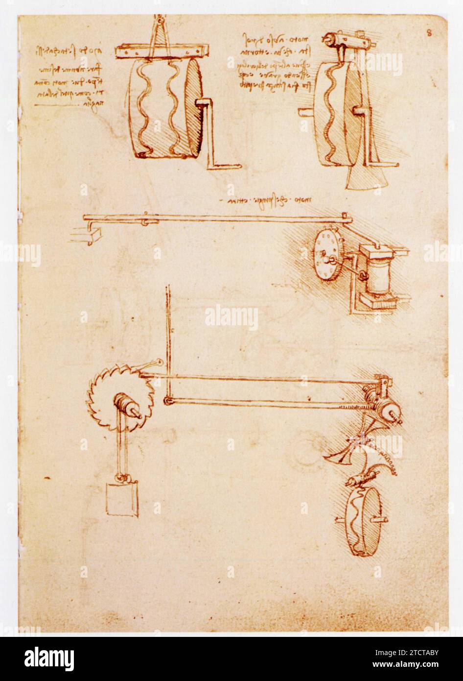 Leonardo da Vinci.1452-1519.Échappement silencieux de pendule à cames sinusoïdales. Foto Stock