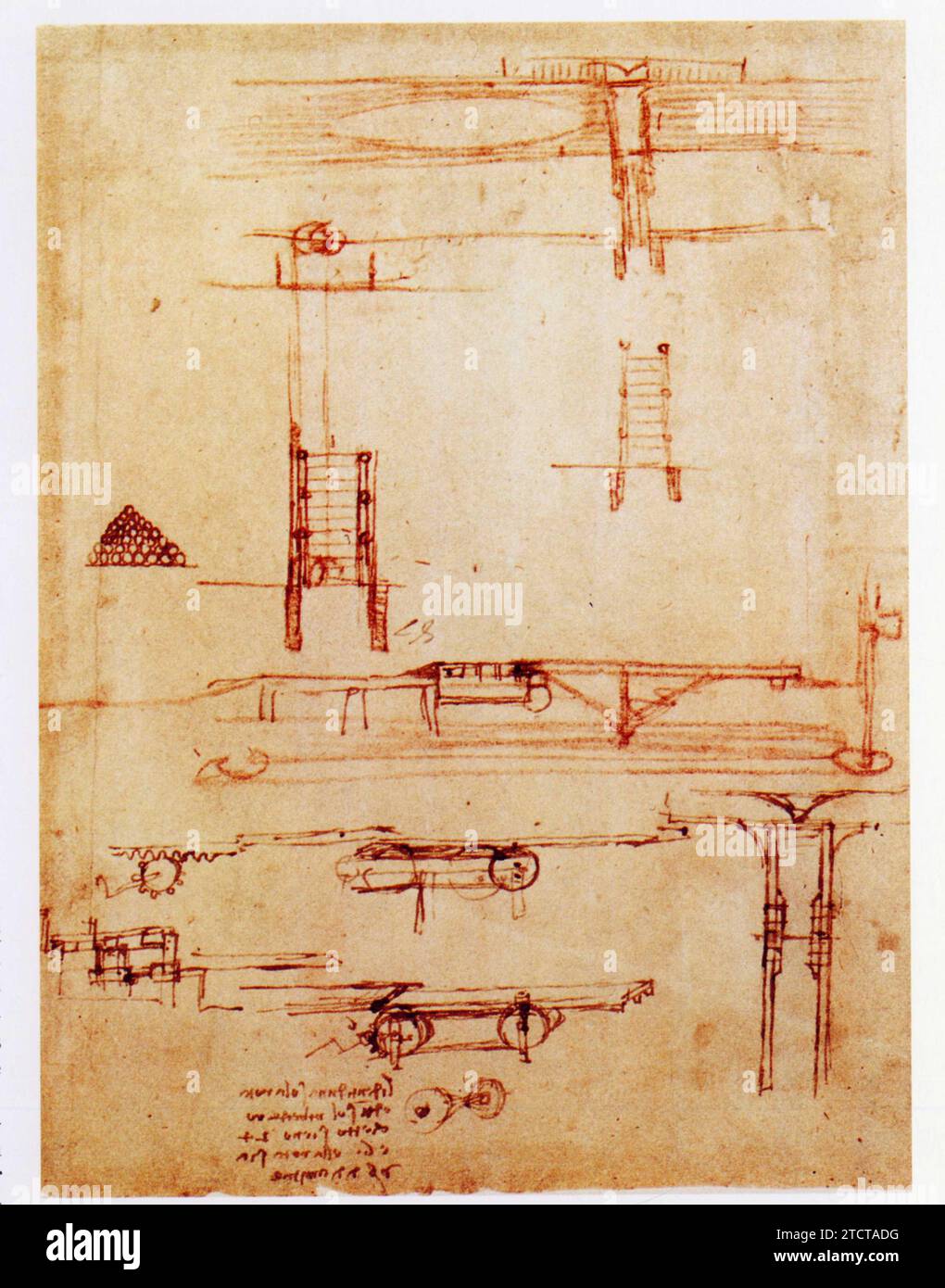 Leonardo da Vinci.1452-1519.étude des mécanismes d'un pont coulissant. Foto Stock