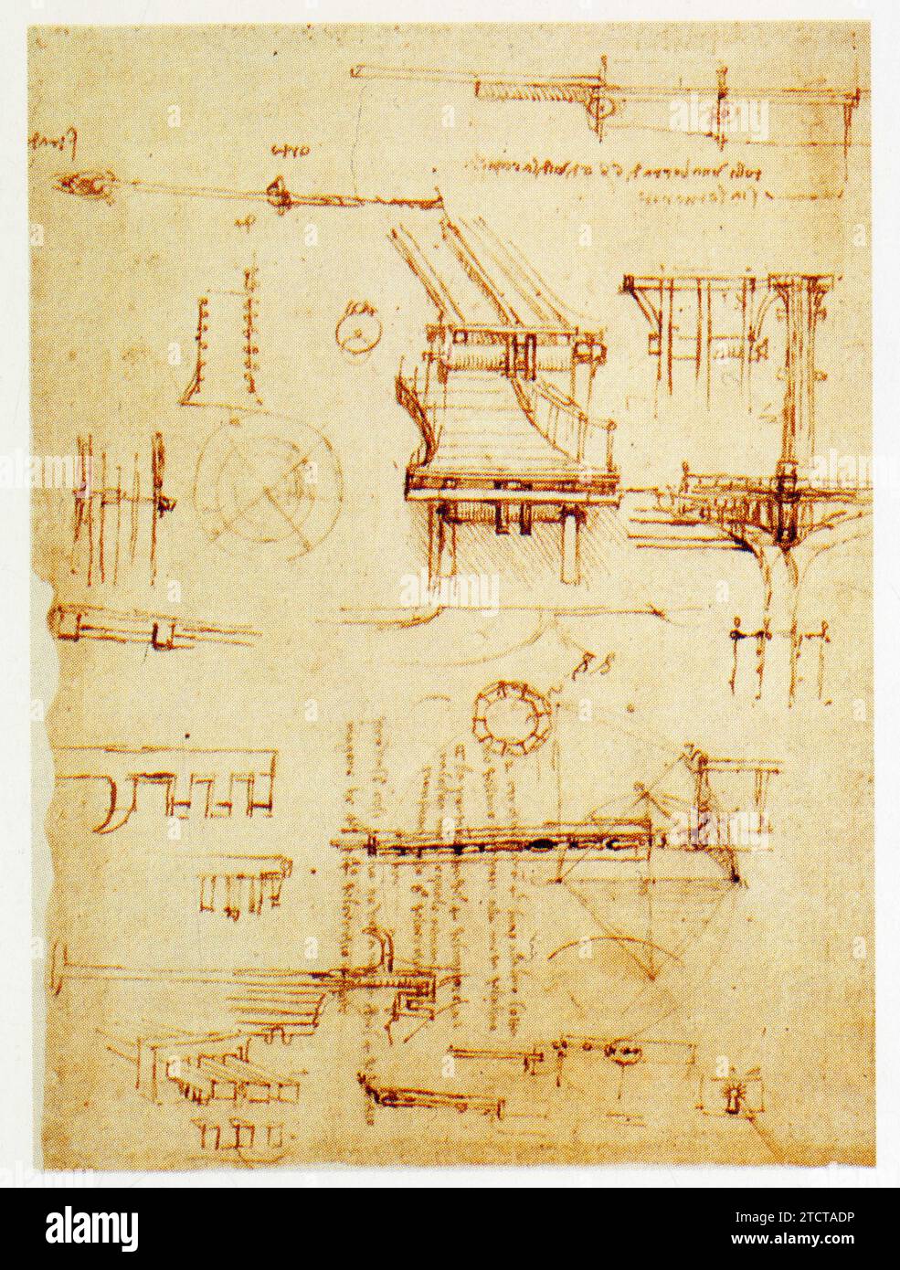 Leonardo da Vinci.1452-1519.étude pour un pont coulissant. Foto Stock