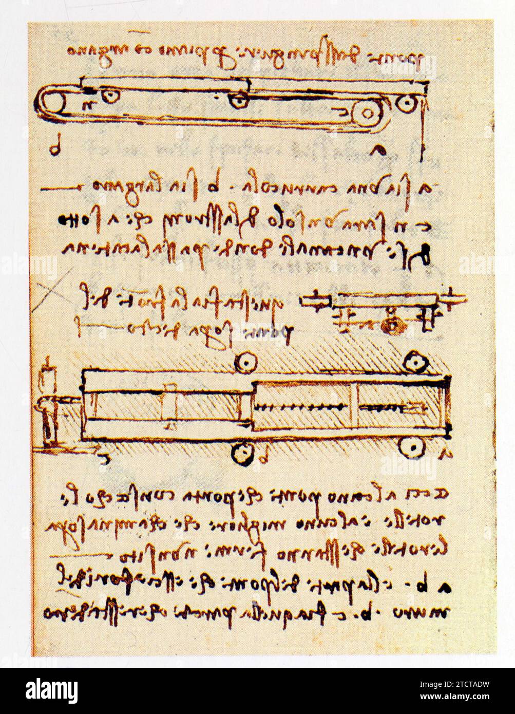 Leonardo da Vinci.1452-1519.étude des détails mécaniques d'un pont coulissant. Foto Stock