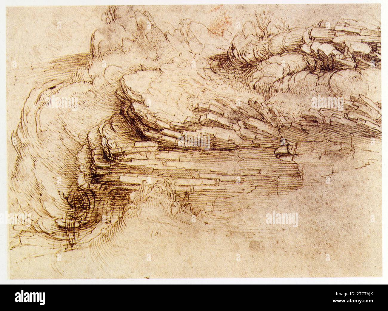 .Leonardo da Vinci.1452-1519.Éperon rocheux et fleuve. Foto Stock