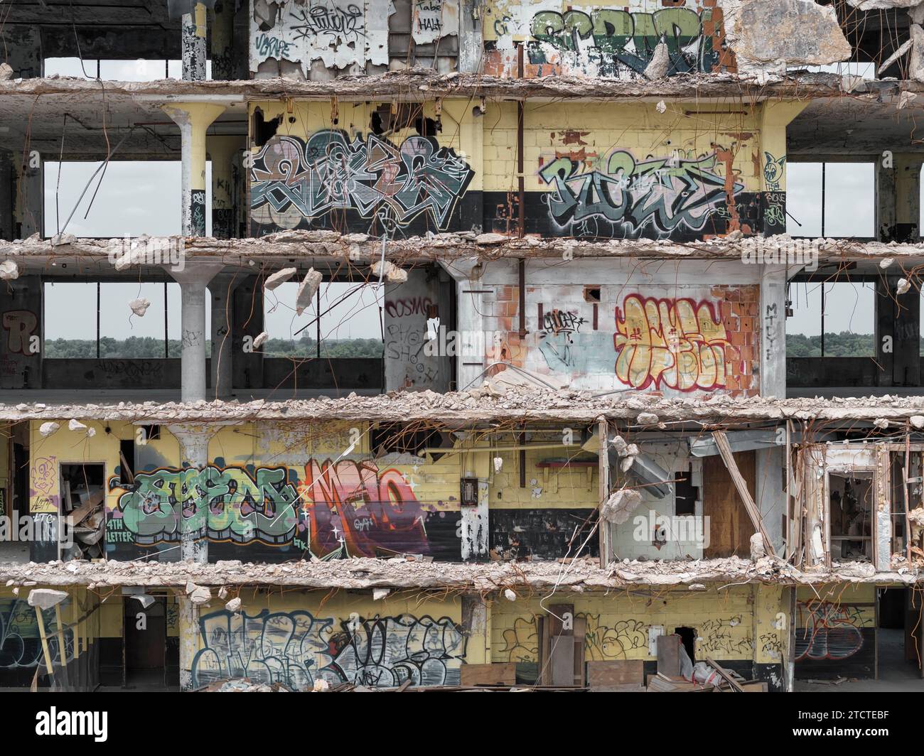Detroit Marine Terminal Demolition, Detroit, Michigan - parte della ricostruzione di Detroit, rimuovendo edifici fatiscenti Foto Stock