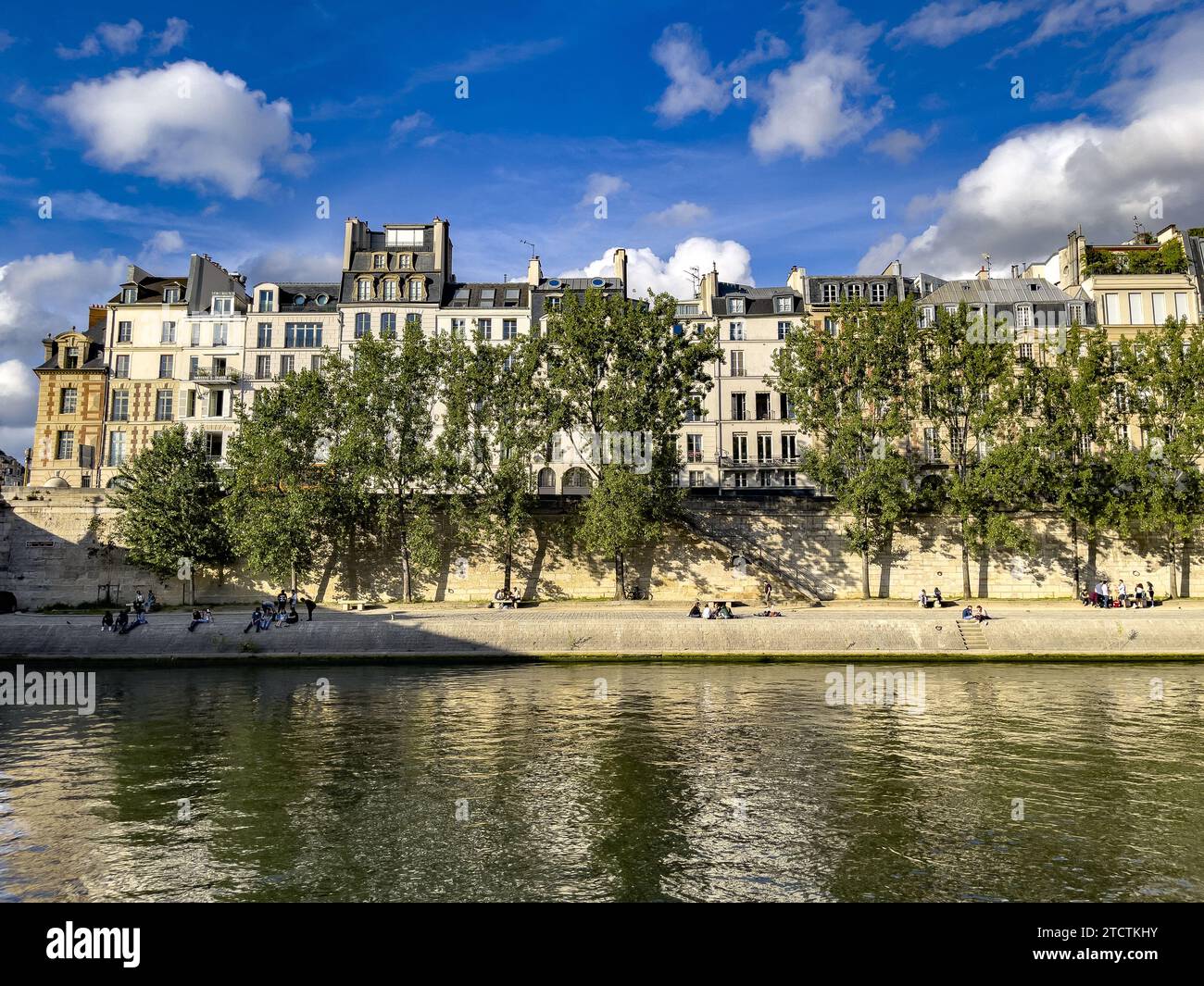 Riva della Senna ed edifici a Parigi, Francia Foto Stock