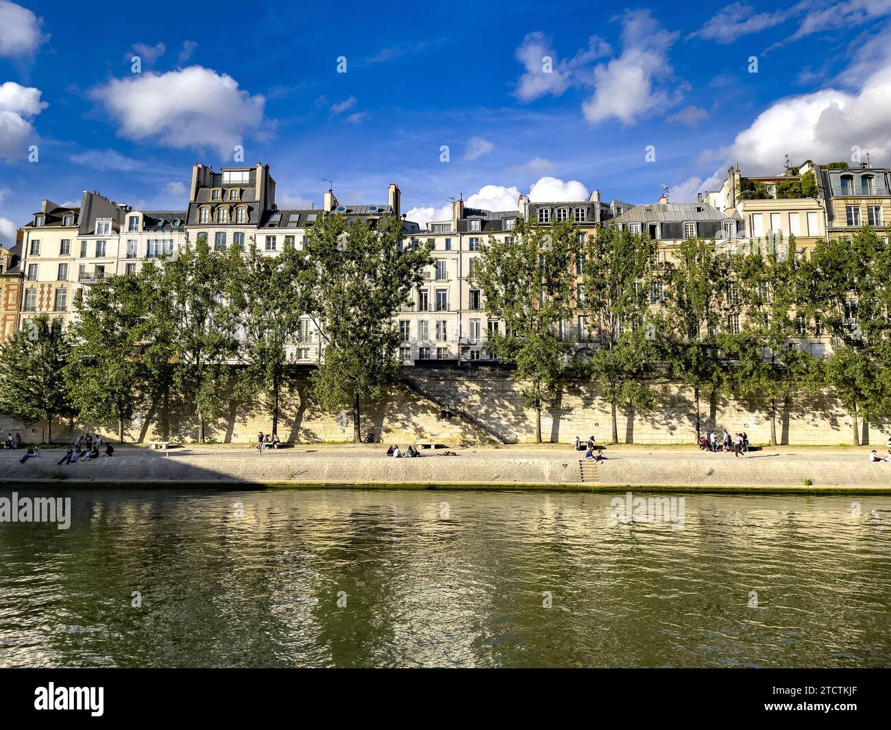 Riva della Senna ed edifici a Parigi, Francia Foto Stock
