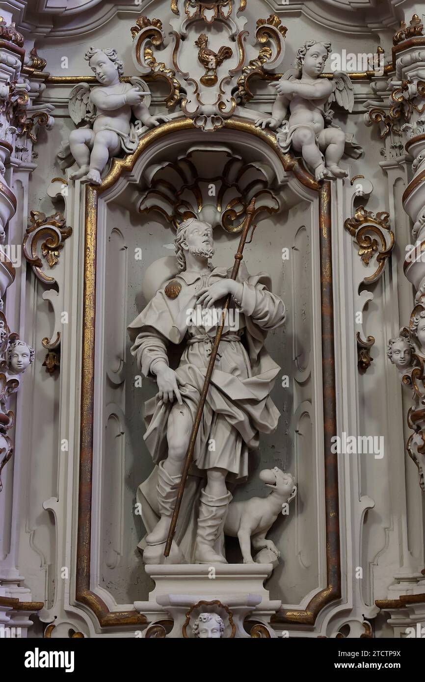 Chiesa Matrice di Santa Maria Assunta, Gagliano del Capo, Italia. Statua di Saint Roch Foto Stock