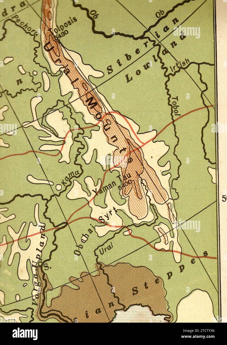 Una carta geografica d'epoca/antica nella Seppia degli Urali e della Siberia. Foto Stock