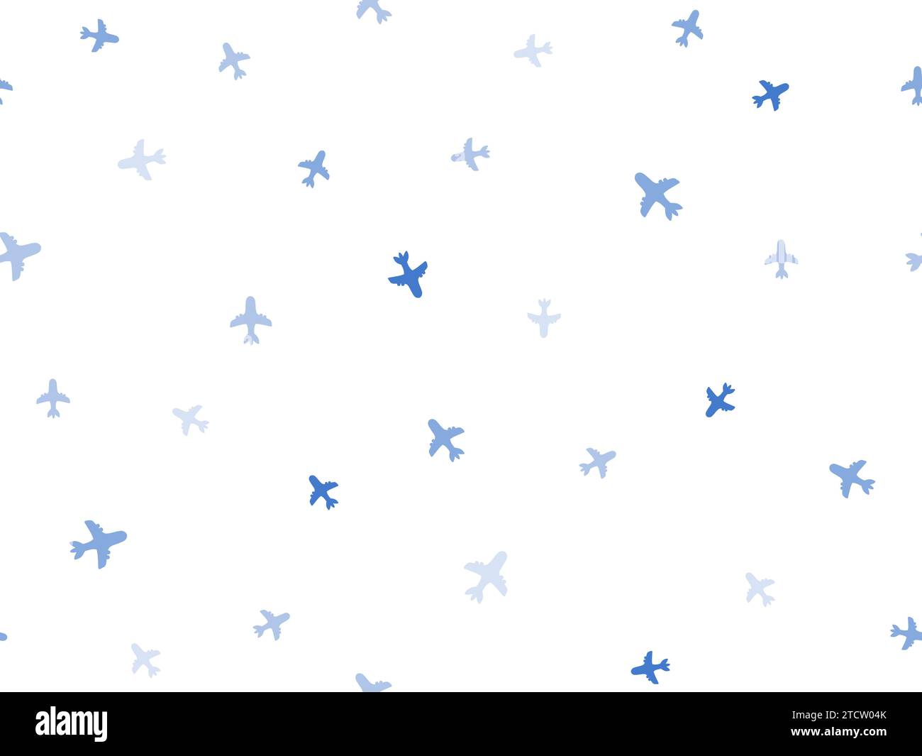 Aereo di linea con motivo senza cuciture. Modello vettore aereo passeggeri o aereo giocattolo. Blu su bianco. Illustrazione Vettoriale