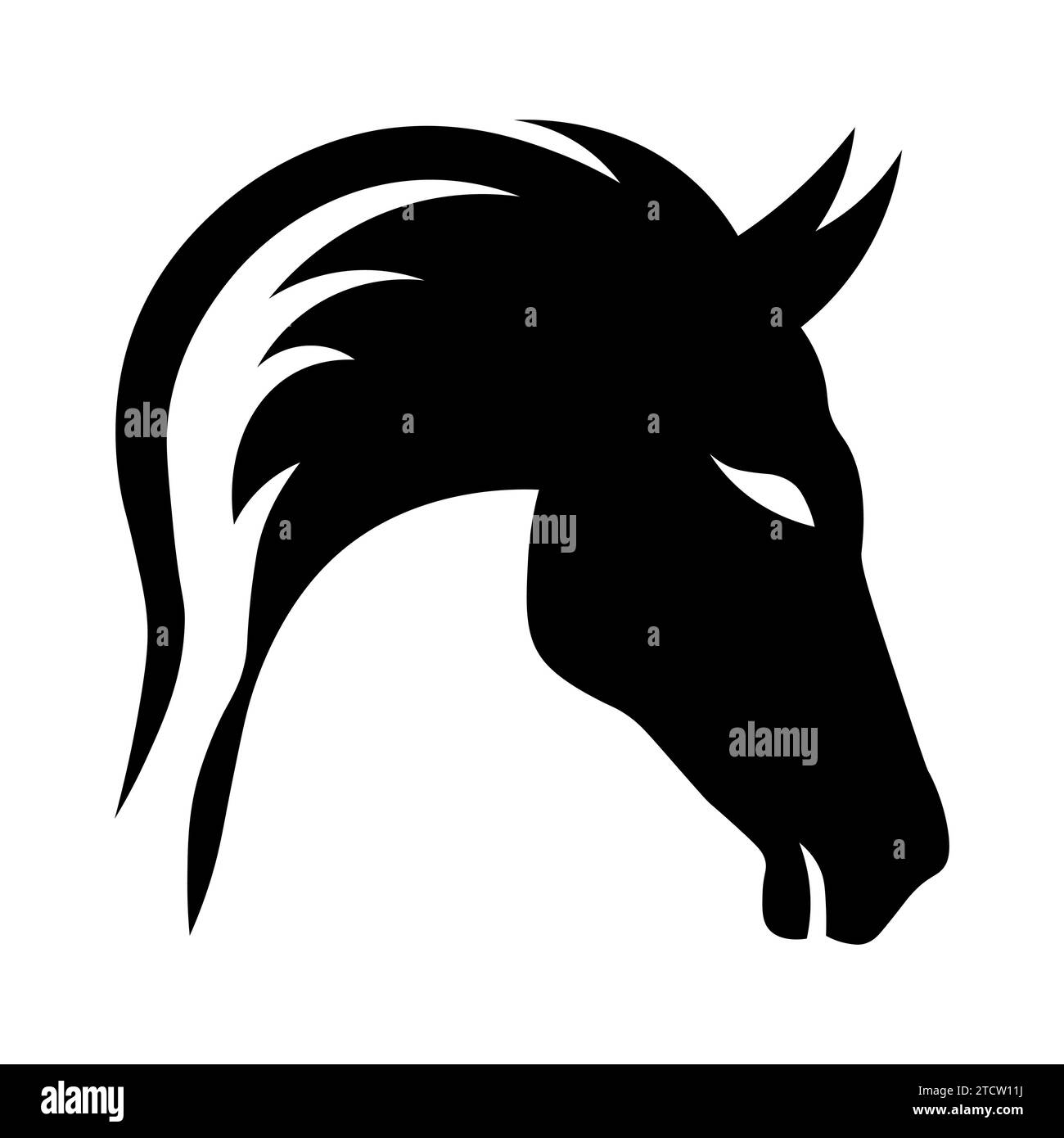 Icona vettoriale nera della testa del cavallo su sfondo bianco Illustrazione Vettoriale