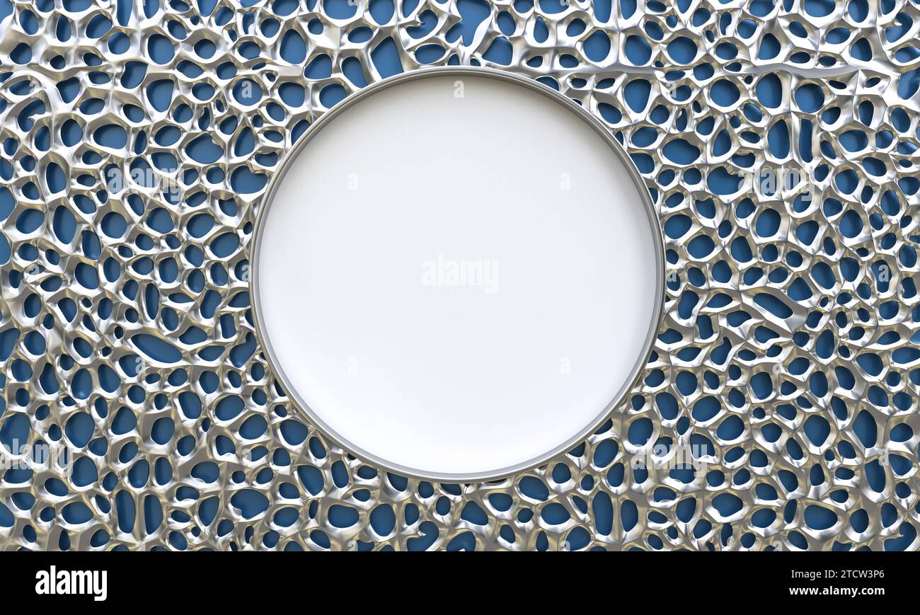 sfondo di rendering 3d astratto con forma circolare e texture metallica irregolare. Foto Stock