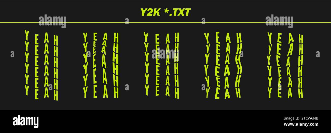 Raccolta di parole scritte psichedeliche - SÌ. Set words psichedelici retrò futuristici. Forme geometriche surreali sulle parole, wireframe cyberpunk astratto. Illustrazione Vettoriale