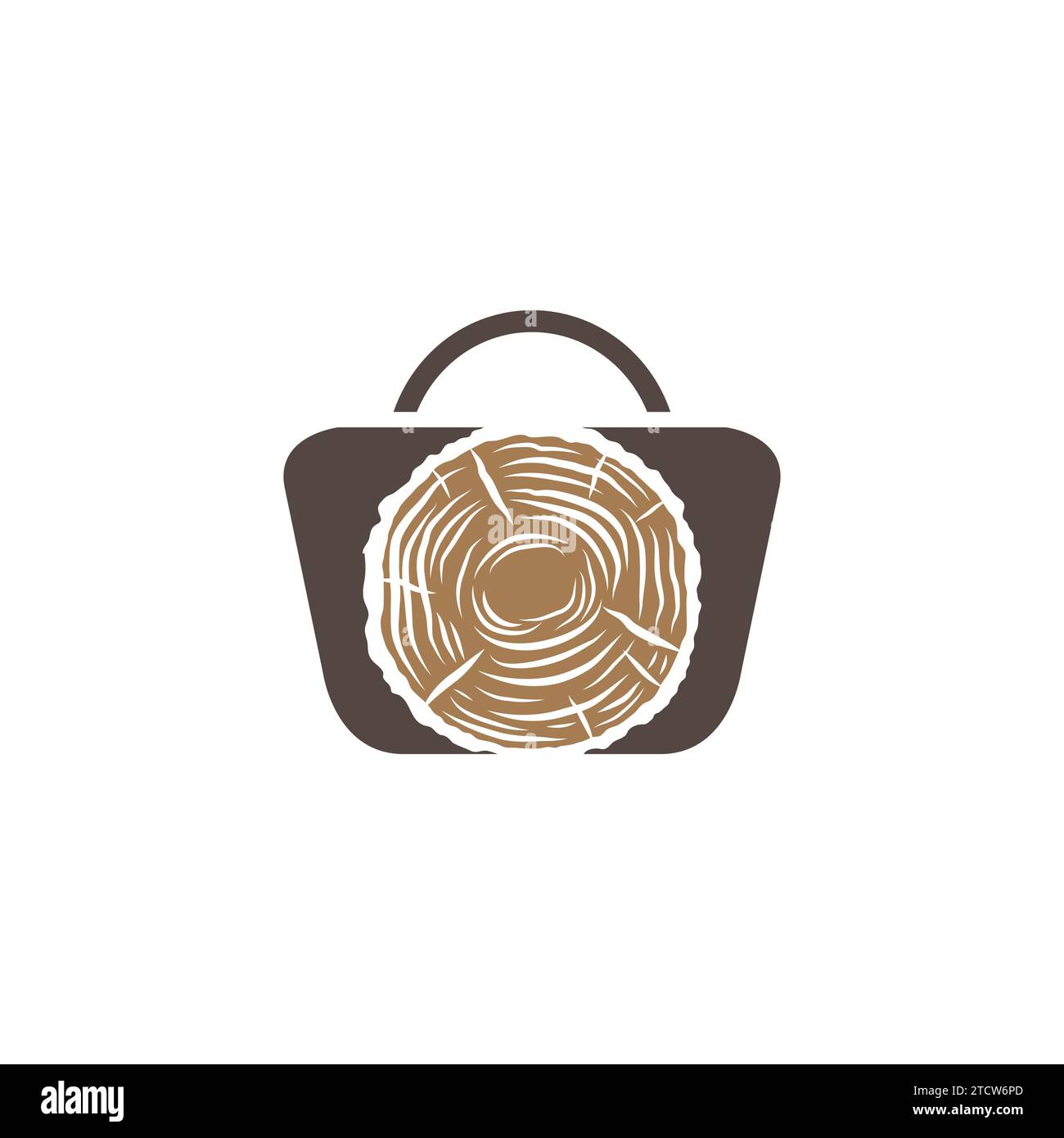 Immagine vettoriale icona in legno del carrello. Negozio al dettaglio o negozio con borsa per la spesa e icona in legno all'interno Illustrazione Vettoriale