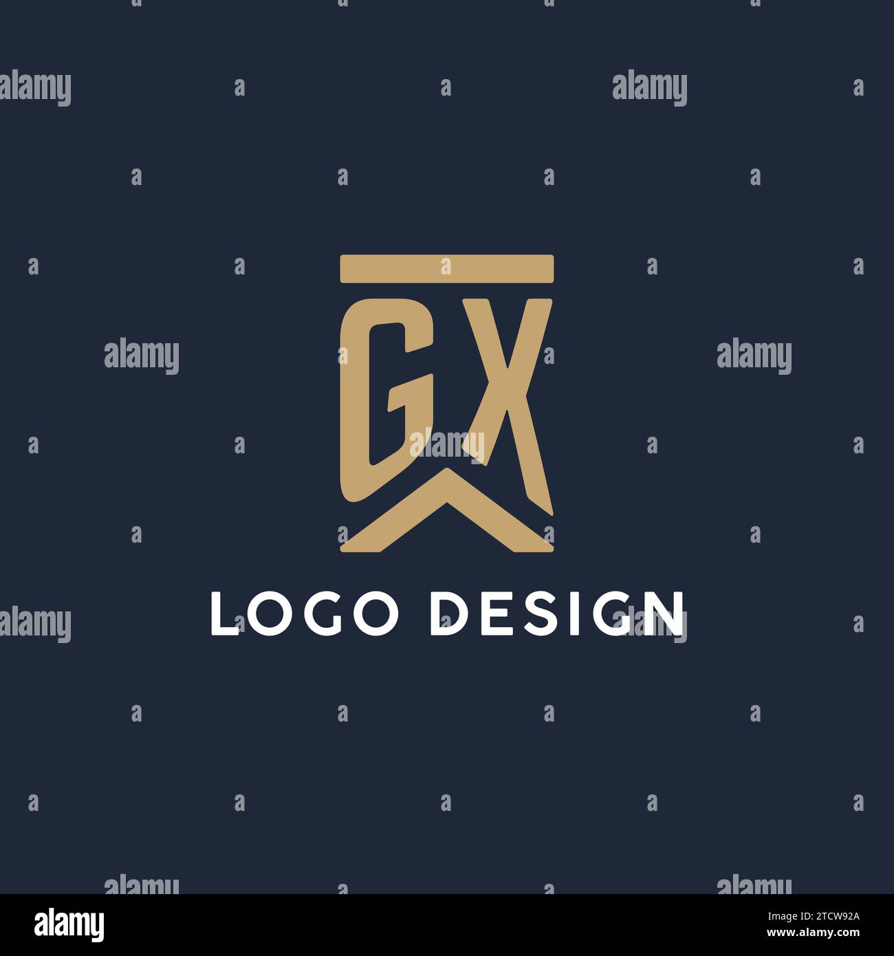 Logo monogramma iniziale GX in stile rettangolare con idee laterali curve Illustrazione Vettoriale