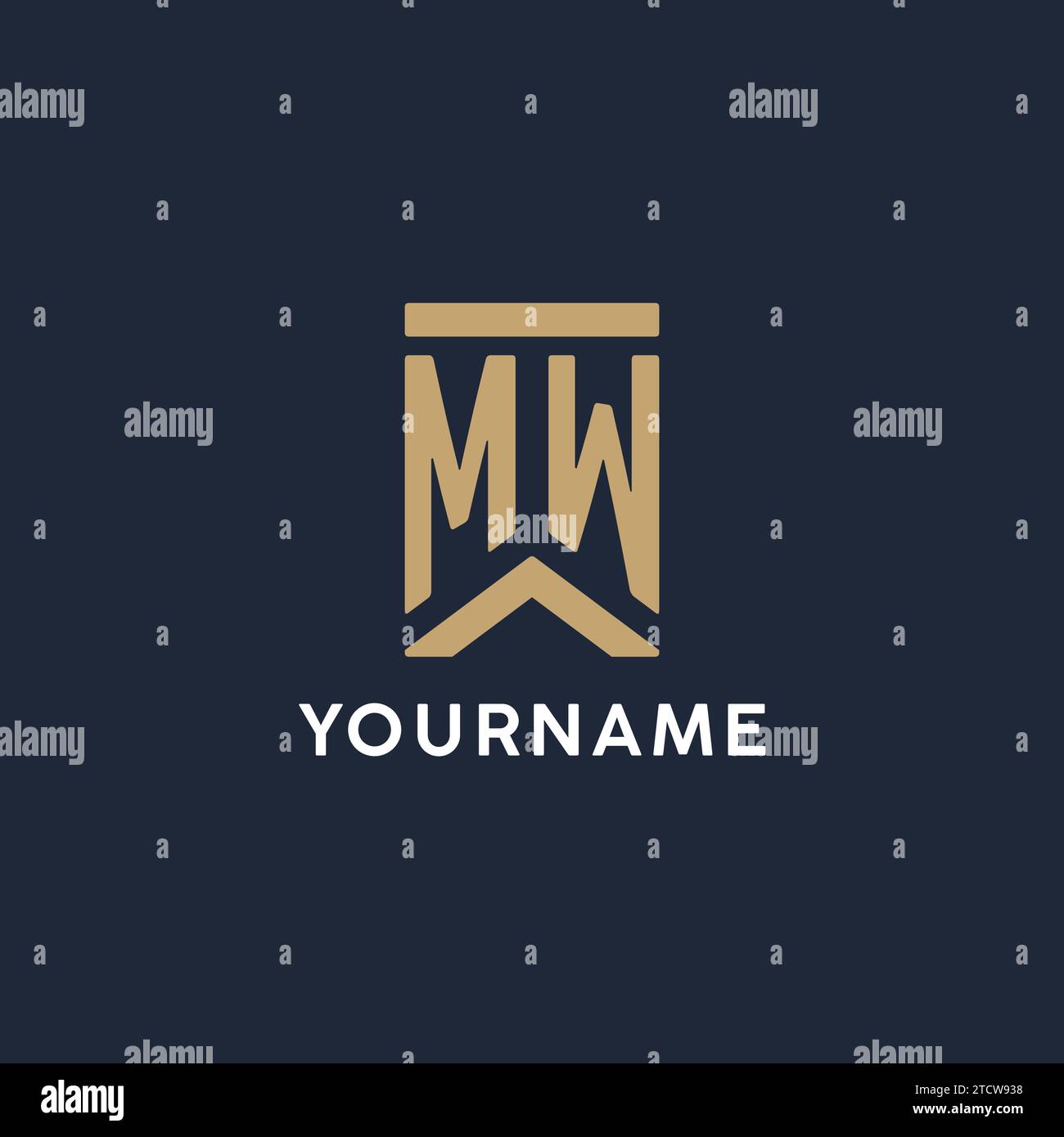 Logo con monogramma iniziale MW in stile rettangolare con idee laterali curve Illustrazione Vettoriale