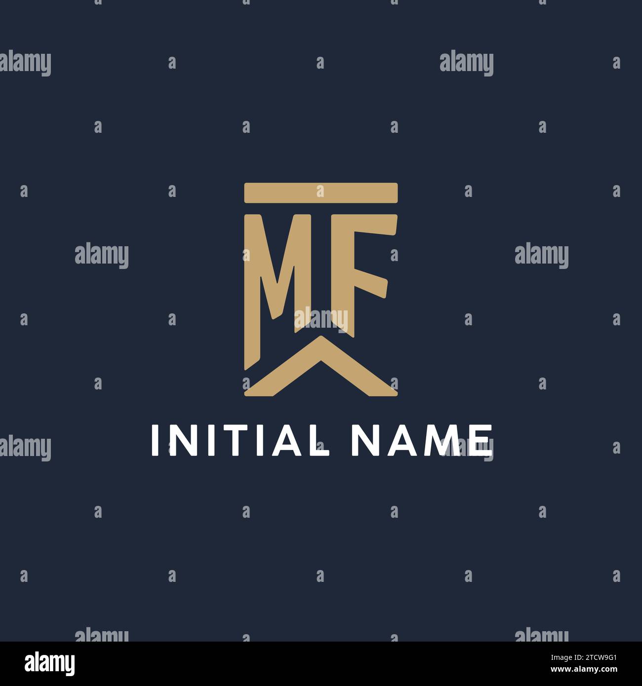 Logo monogramma iniziale MF in stile rettangolare con idee laterali curve Illustrazione Vettoriale