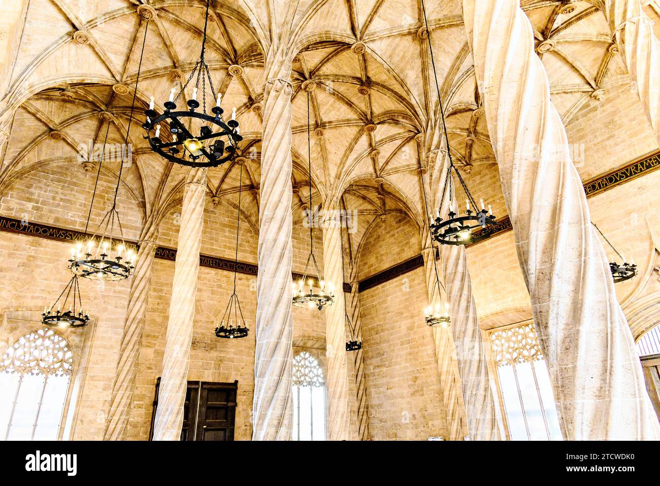 Interno di la Lonja de la Seda, un edificio gotico di Valencia, dichiarato patrimonio dell'umanità dall'UNESCO. Comunità Valenciana, Spagna Foto Stock