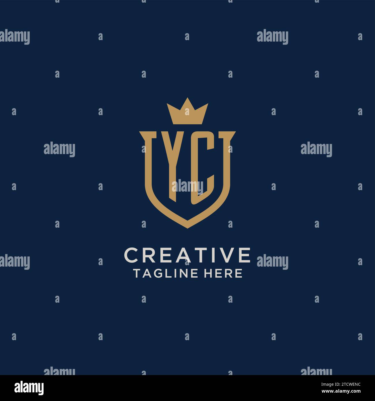 Grafica vettoriale del logo della corona dello scudo iniziale YC Illustrazione Vettoriale