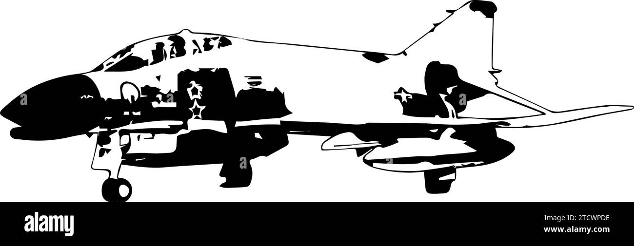 F-4 Phantom Jet opera d'arte in bianco e nero Illustrazione Vettoriale