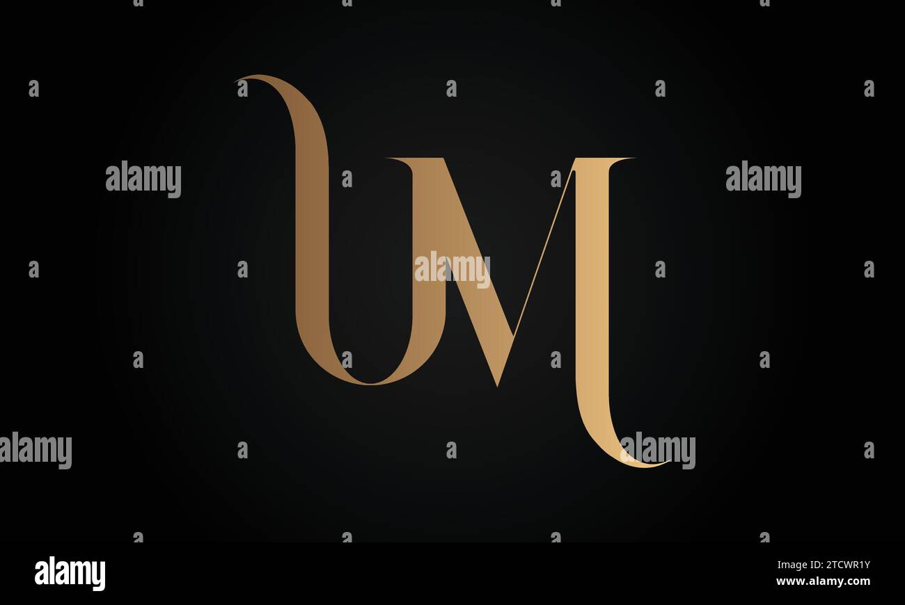 Design del logo con monogramma UM iniziale o MU lettera di testo di lusso Illustrazione Vettoriale