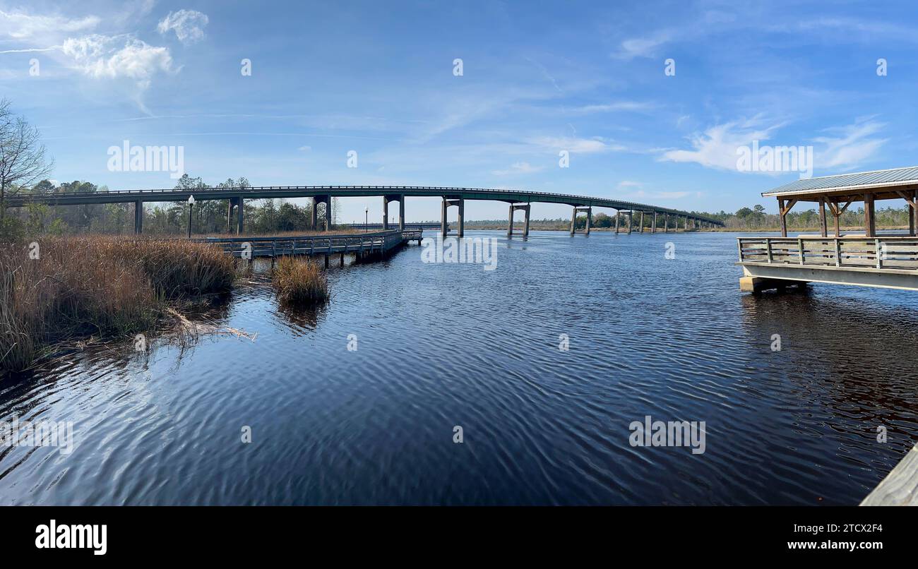 Il fiume Satilla in una splendida giornata di sole vicino Woodbine, Georgia, negli Stati Uniti. Foto Stock