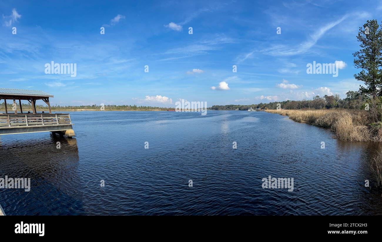Il fiume Satilla in una splendida giornata di sole vicino Woodbine, Georgia, negli Stati Uniti. Foto Stock