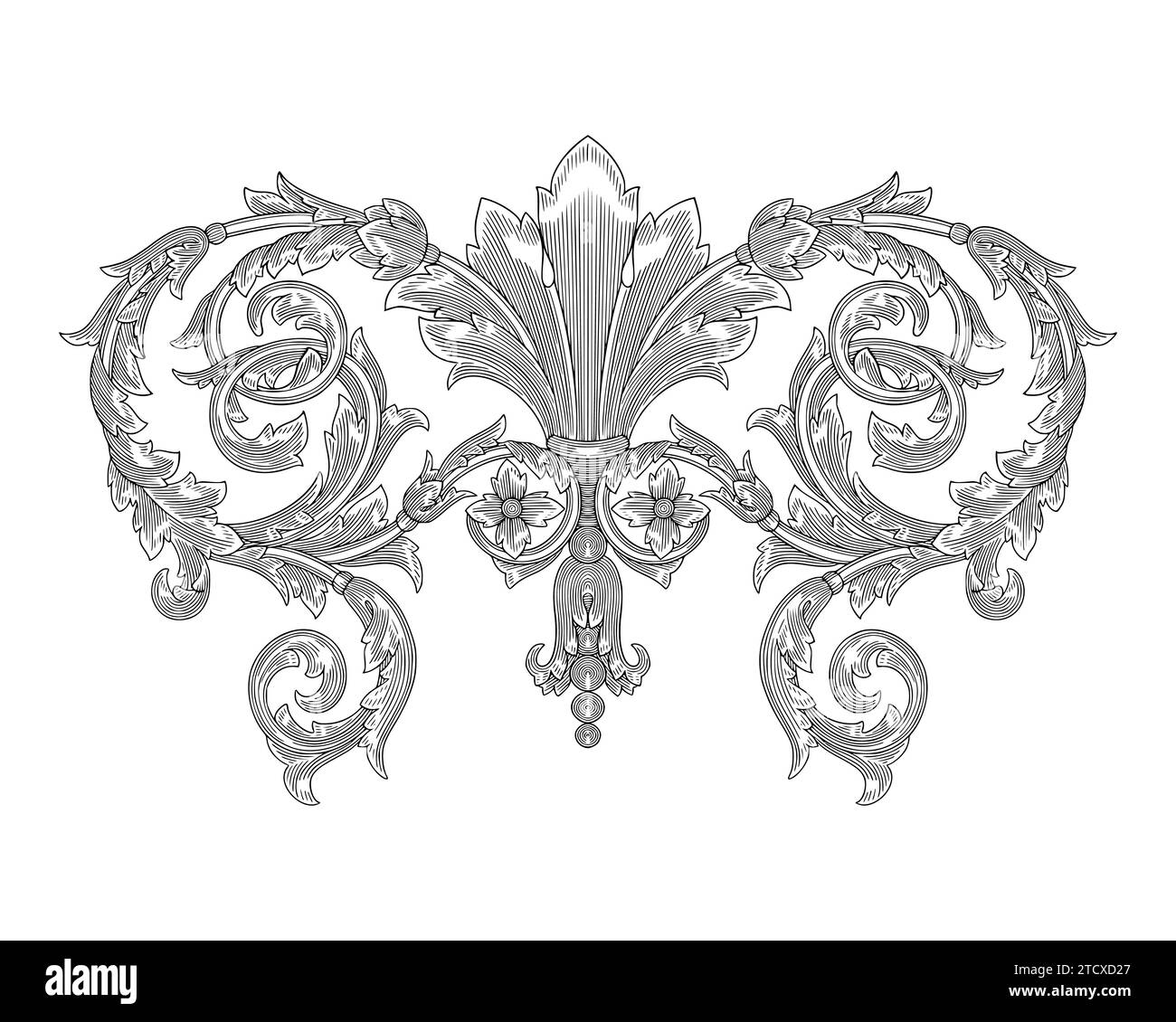 cornice floreale decorata in stile barocco vintage, antiche incisioni Illustrazione Vettoriale