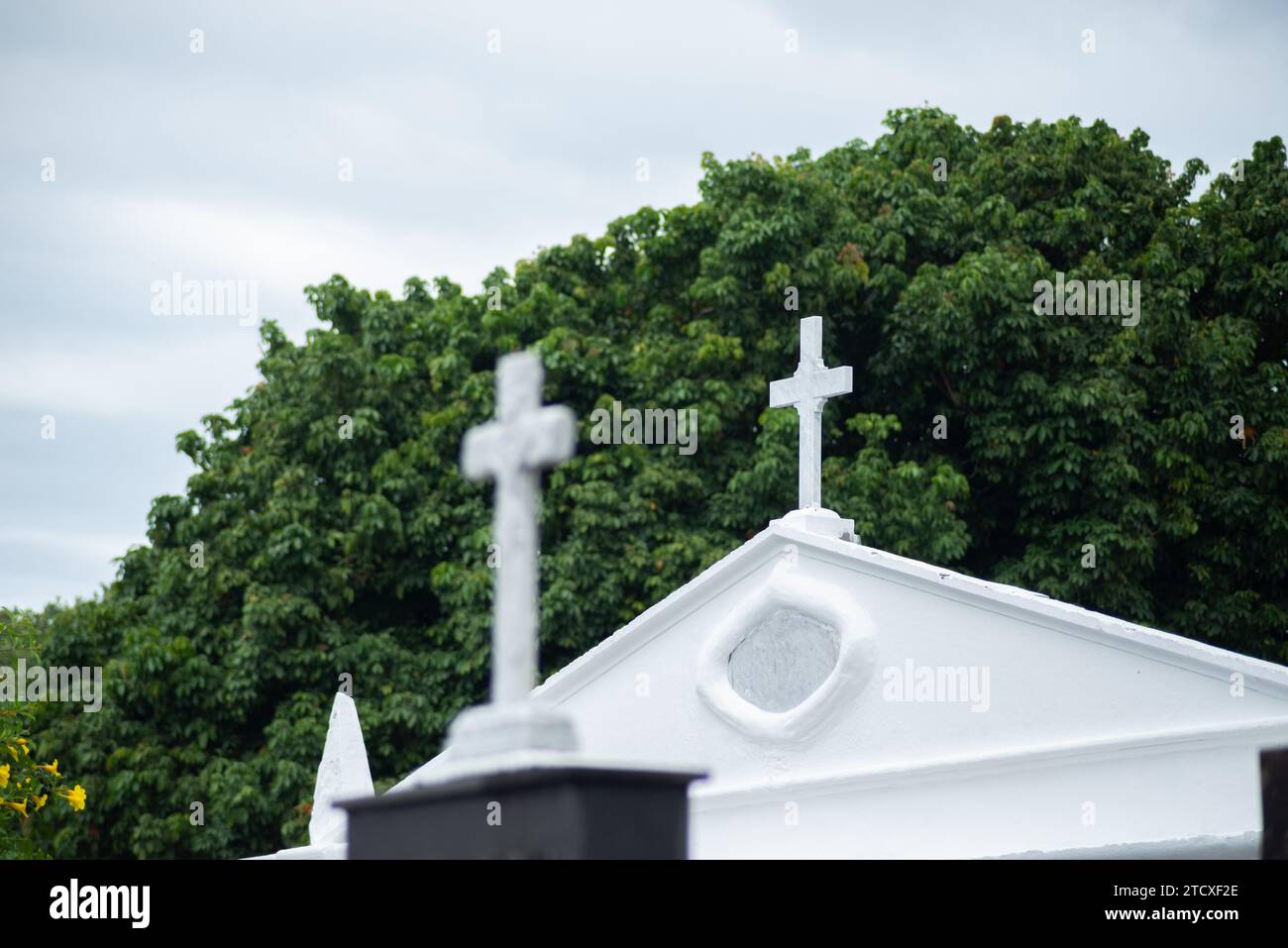 Salvador, Bahia, Brasile - 02 novembre 2023: Croci sulle tombe del cimitero di campo Santo nella città di Salvador, Bahia. Foto Stock