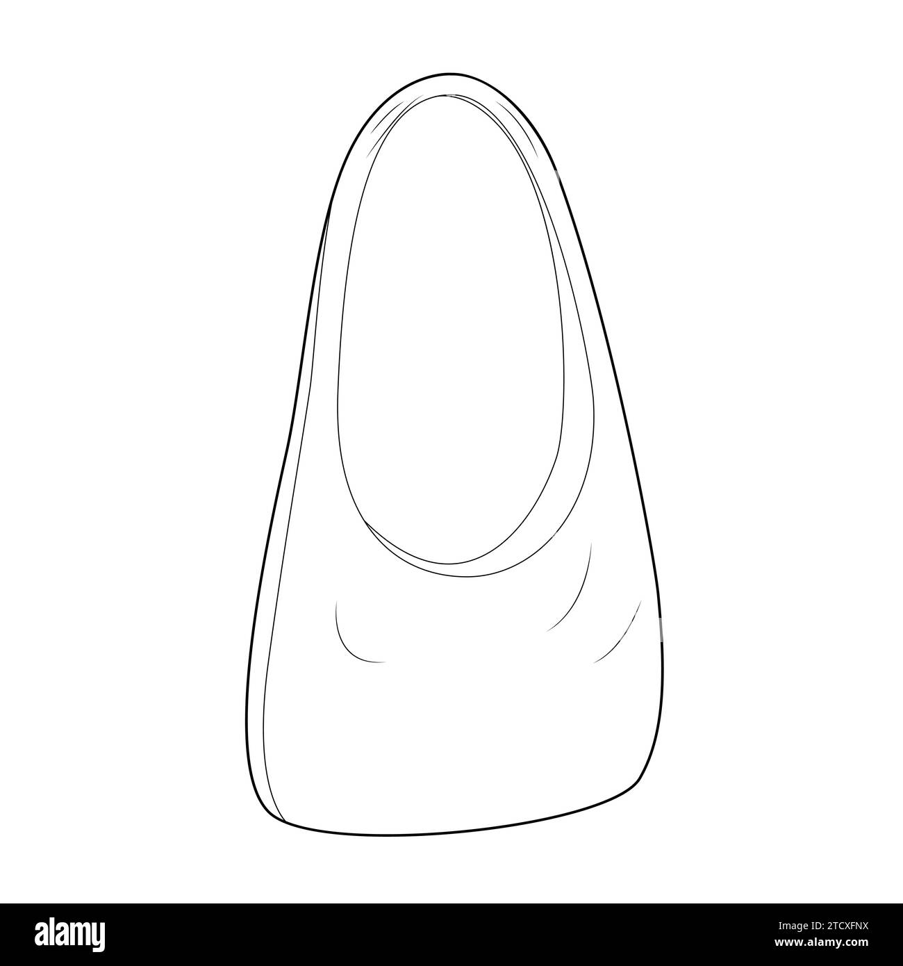 Borsa a croce Hobo. Illustrazione tecnica degli accessori moda. Borsa a mano vettoriale frontale vista a 3-4° per uomo, donna, unisex, borsetta piatta con disegno CAD isolato Illustrazione Vettoriale