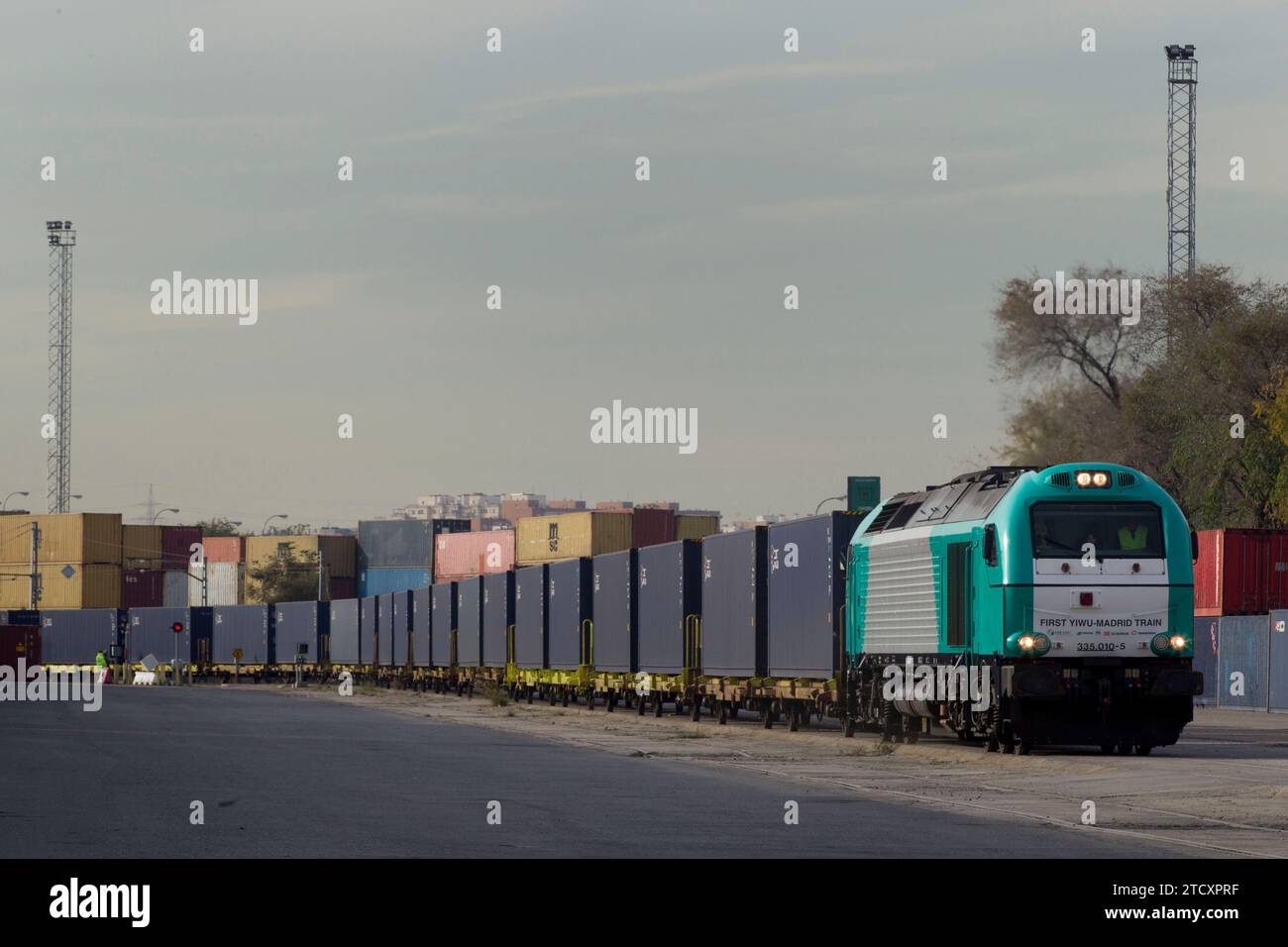 Madrid, 12/09/2014. Arrivo alla stazione ferroviaria di Abroñigal del treno merci che ha lasciato la Cina 21 giorni fa. Foto: Isabel Permuy. ARCHDC. Crediti: Album / Archivo ABC / Isabel B Permuy Foto Stock