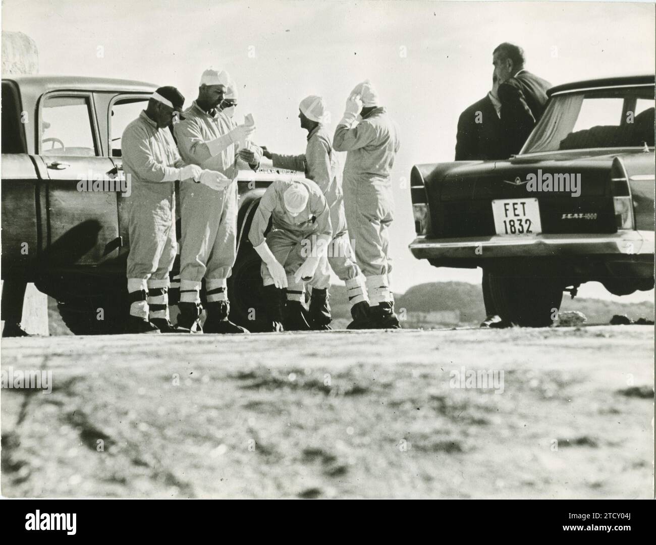 12/31/1965. Incidente di Palomares (Almería): I soldati nordamericani si preparano ad iniziare la ricerca di materiale radioattivo. Crediti: Album / Archivo ABC Foto Stock