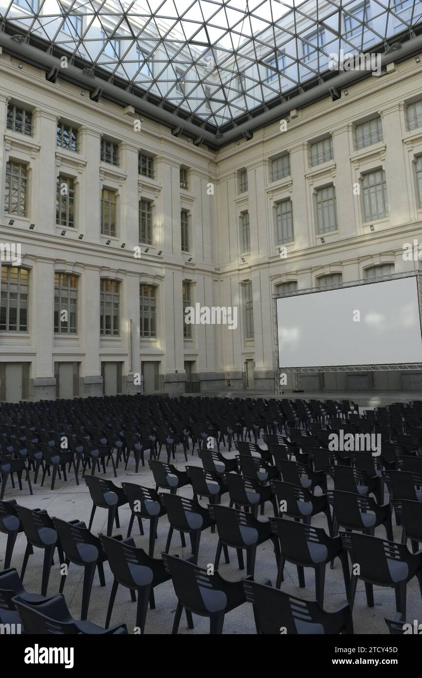 Madrid, 06/30/2015. Il cinema estivo al Palacio Comunicaciones di Cibeles sta finalizzando i dettagli per la prima di domani della stagione. Foto: Maya Balanya ARCHDC. Crediti: Album / Archivo ABC / Maya Balanya Foto Stock