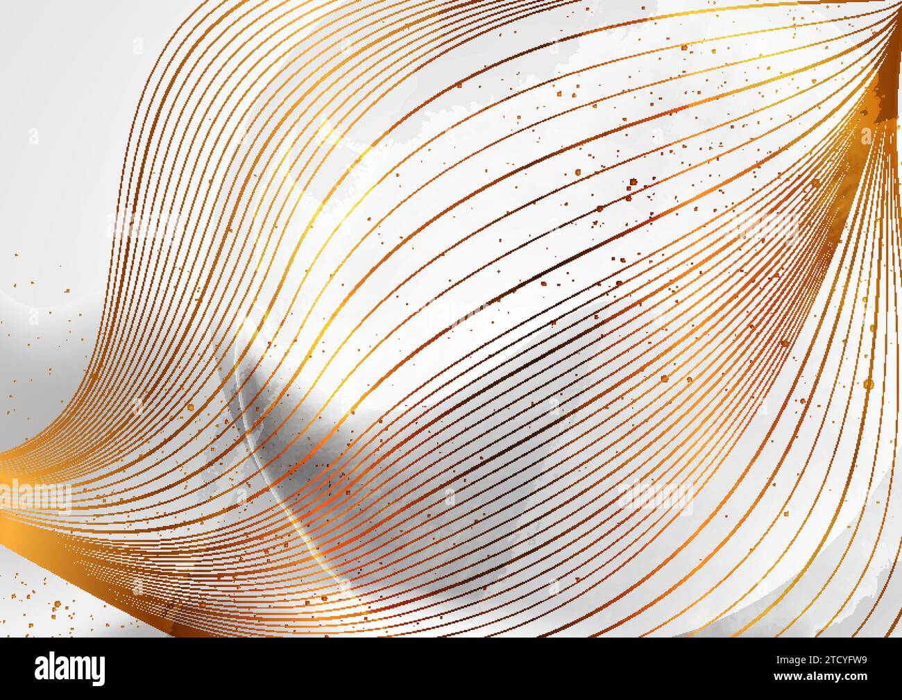 Linee ondulate e puntini dorati su sfondo grigio grunge blot. Progettazione vettoriale Illustrazione Vettoriale