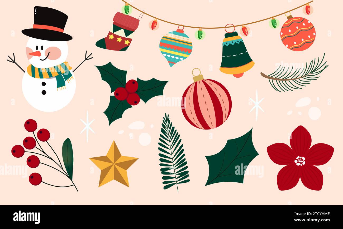 Natale, Capodanno, icona delle feste, grande set. Collezione Flat Style. illustrazione vettoriale. Illustrazione Vettoriale