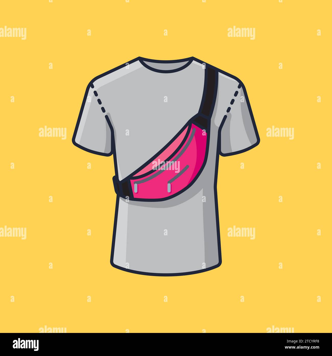 T-shirt con tracolla, borsa a tracolla, illustrazione vettoriale per il Fanny Pack Day del 12 marzo Illustrazione Vettoriale