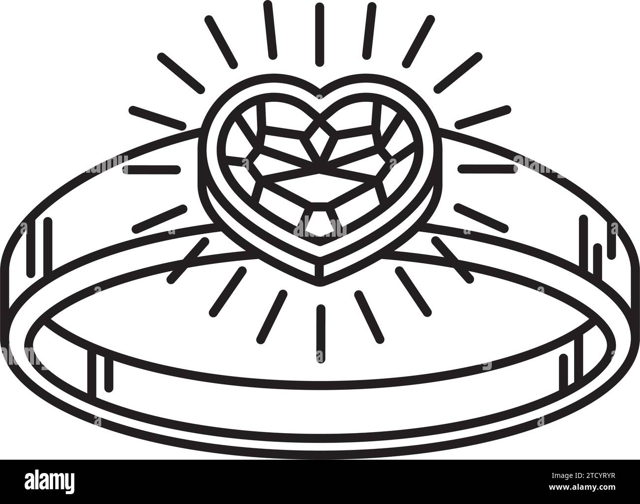 Anello di fidanzamento con icona della linea vettoriale di gemme a forma di cuore per la giornata nazionale della proposta del 20 marzo Illustrazione Vettoriale