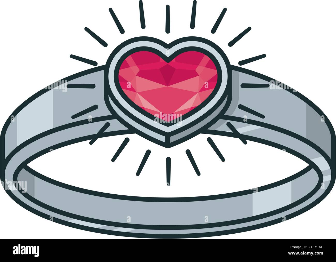 Anello di fidanzamento con gemma rosa a forma di cuore illustrazione vettoriale isolata per la giornata nazionale della proposta del 20 marzo Illustrazione Vettoriale