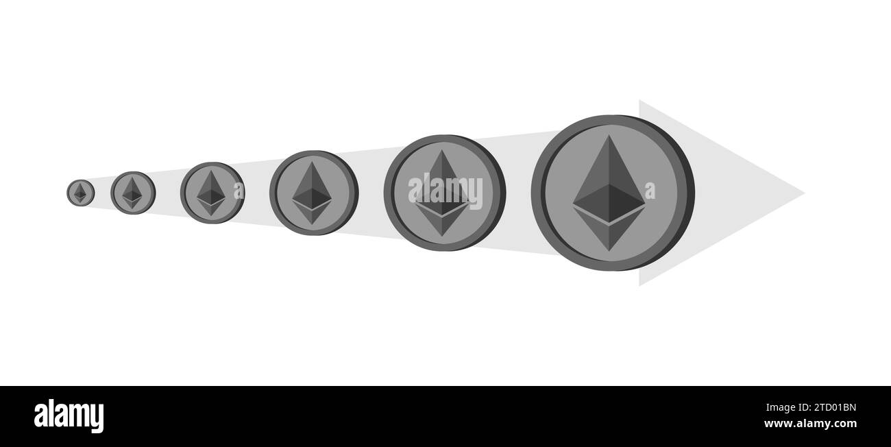Crescita di Ethereum. Il prezzo della criptovaluta sta crescendo. Bitcoin aumenta di dimensioni Illustrazione Vettoriale