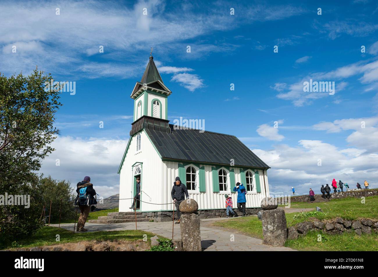 Chiesa di Thingvellir nel Parco Nazionale di Thingvellir, Islanda Foto Stock