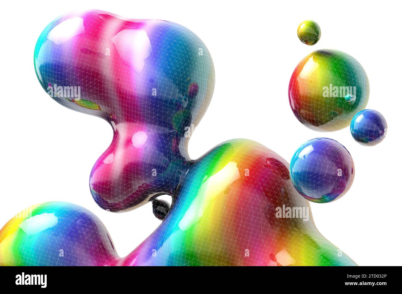 Illustrazione 3d astratta colore gradiente goccia liquido su sfondo bianco. Foto Stock