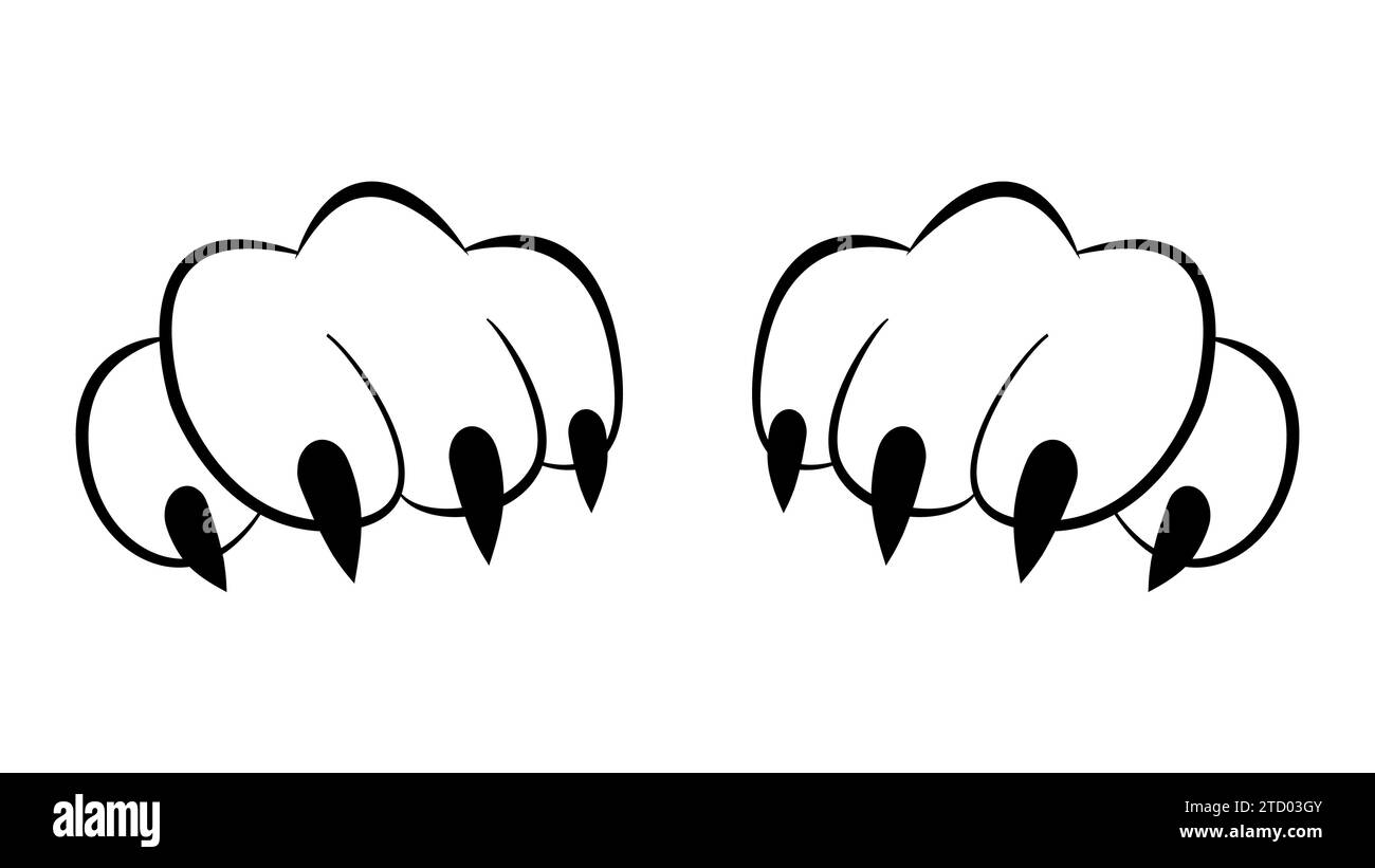 Icona zampa predatore, zampe gatto con artigli, zampe tigre aggressive Illustrazione Vettoriale