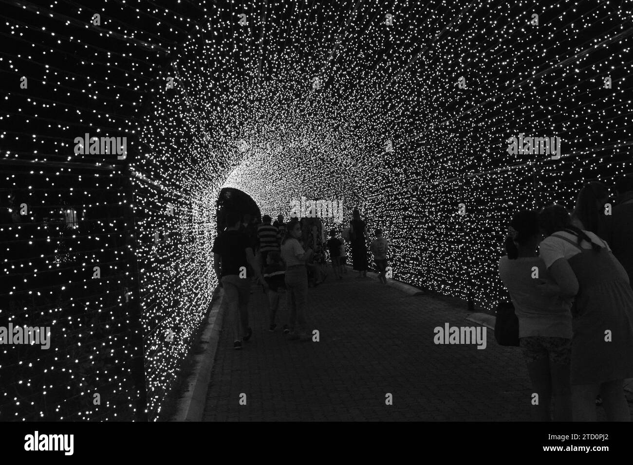 Luci natalizie in mostra durante il periodo natalizio. I temi sono molto creativi e danno un nuovo significato alla stagione festiva. Foto Stock