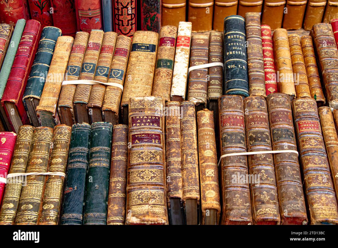 Libri francesi d'epoca e rari al Librairie du Passage, all'interno del Passage Jouffrey, una galleria commerciale coperta nel 9° arrondissement di Parigi in Francia Foto Stock